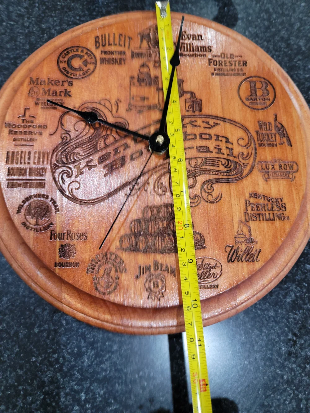 Engraved Bourbon Barrel Style Wall Clock - Brown Kentucky Bourbon Trail